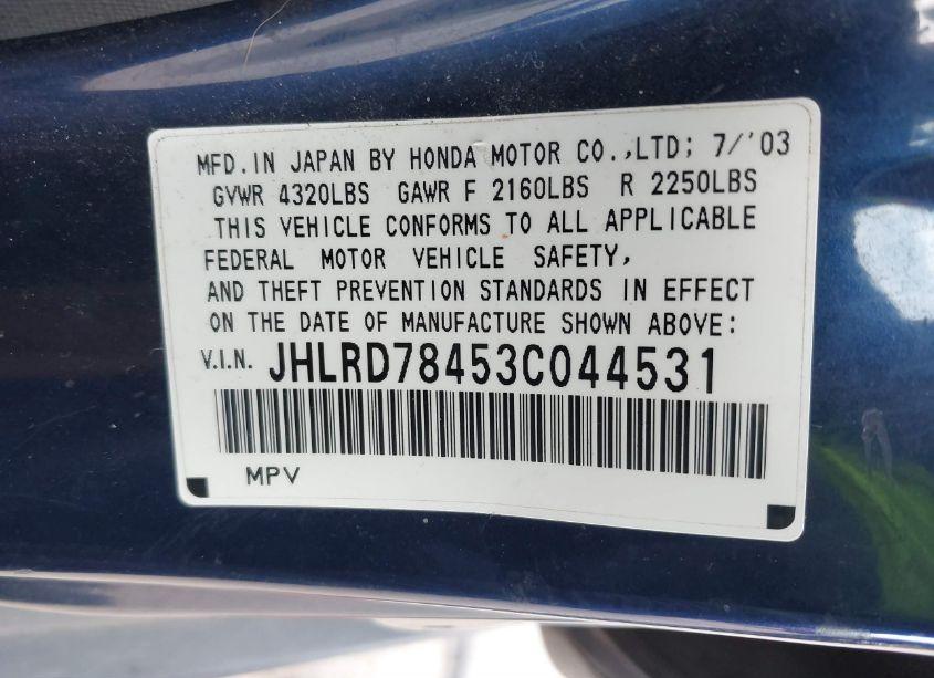 Photo 9 of 2003 Honda Cr-v LX (VIN JHLRD78453C044531)