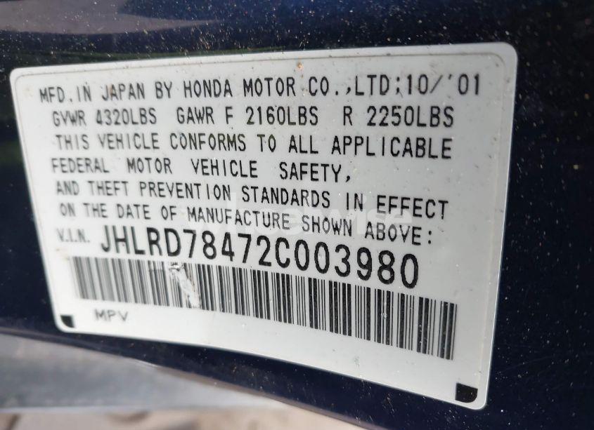 Photo 9 of 2002 Honda Cr-v LX (VIN JHLRD78472C003980)