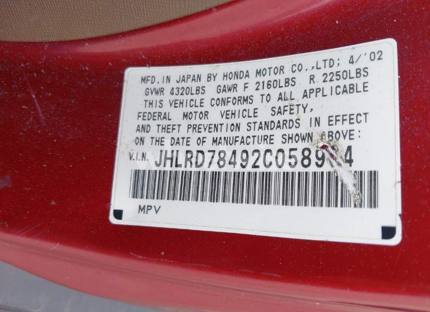 Photo 9 of 2002 Honda Cr-v LX (VIN JHLRD78492C058964)