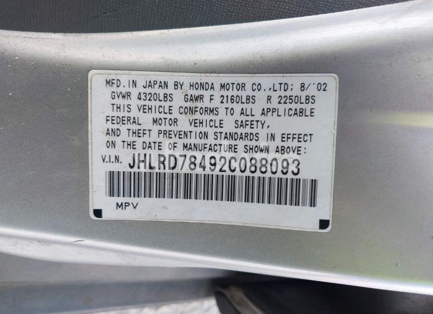 Photo 9 of 2002 Honda Cr-v LX (VIN JHLRD78492C088093)