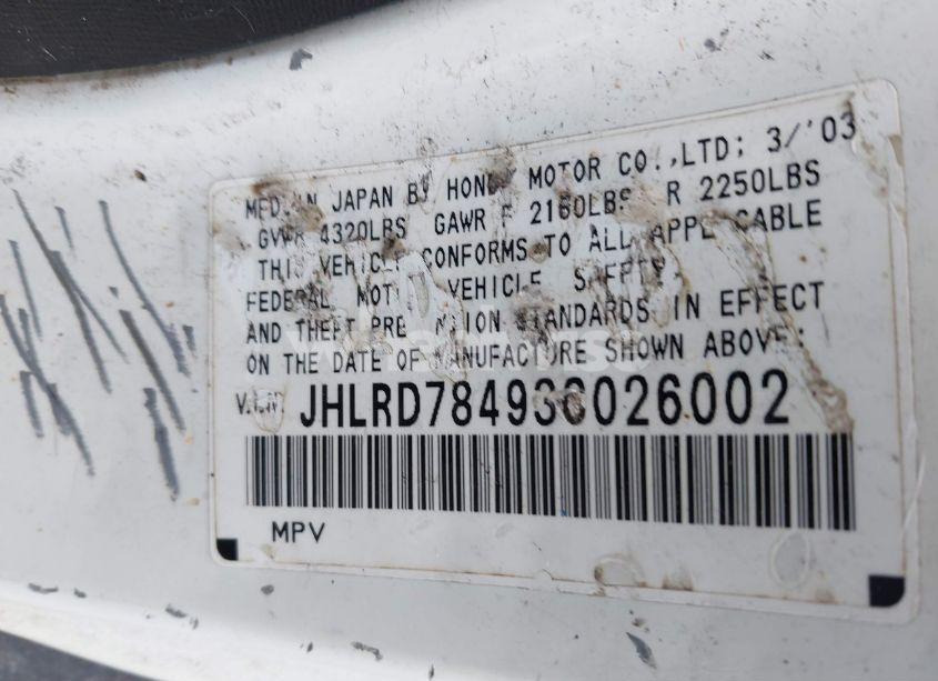 Photo 9 of 2003 Honda Cr-v LX (VIN JHLRD78493C026002)