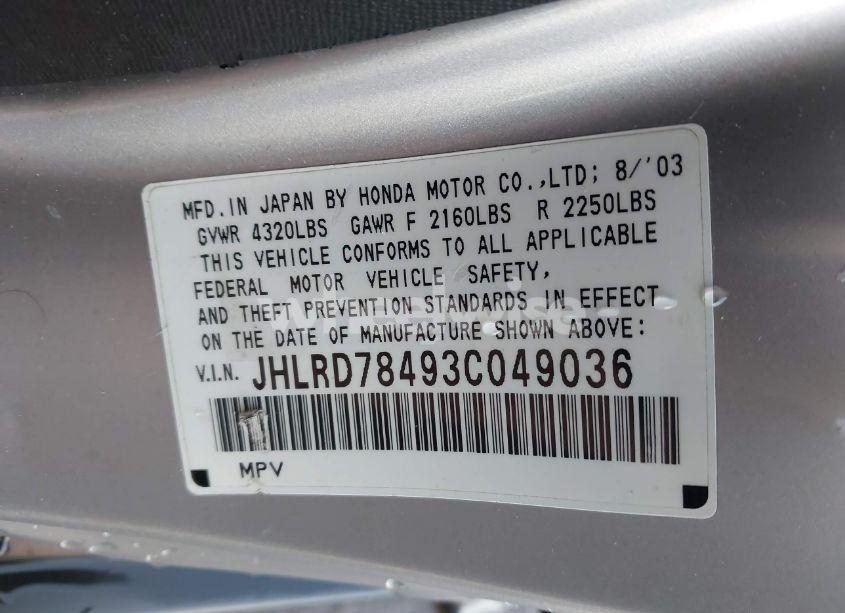 Photo 9 of 2003 Honda Cr-v LX (VIN JHLRD78493C049036)