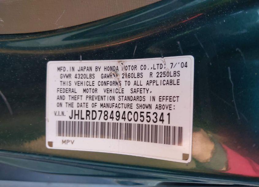 Photo 9 of 2004 Honda Cr-v LX (VIN JHLRD78494C055341)