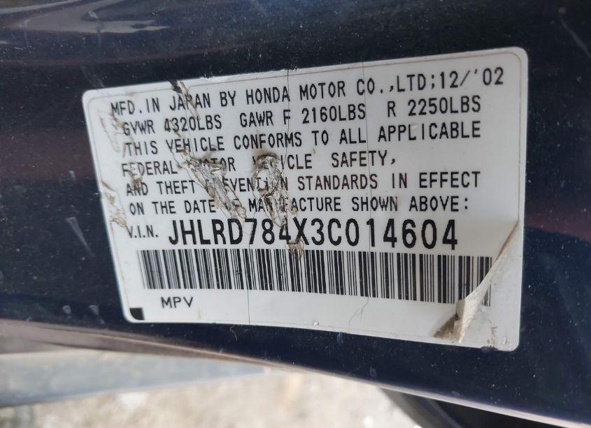 Photo 9 of 2003 Honda Cr-v LX (VIN JHLRD784X3C014604)