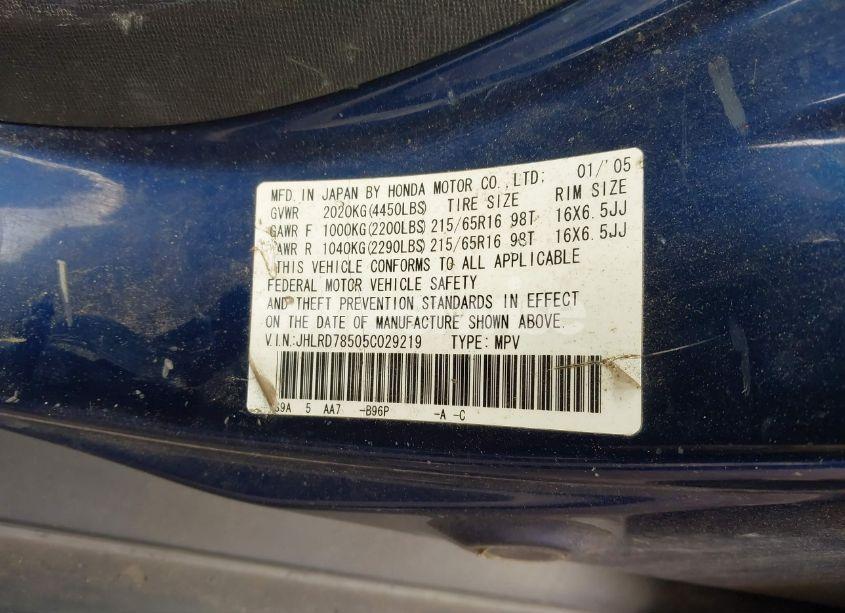 Photo 9 of 2005 Honda Cr-v LX (VIN JHLRD78505C029219)