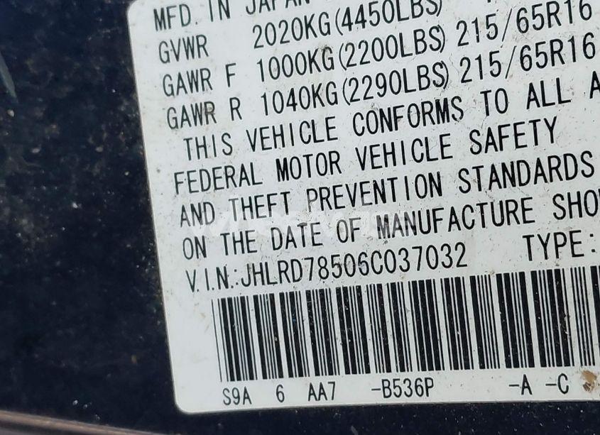 Photo 9 of 2006 Honda Cr-v LX (VIN JHLRD78506C037032)