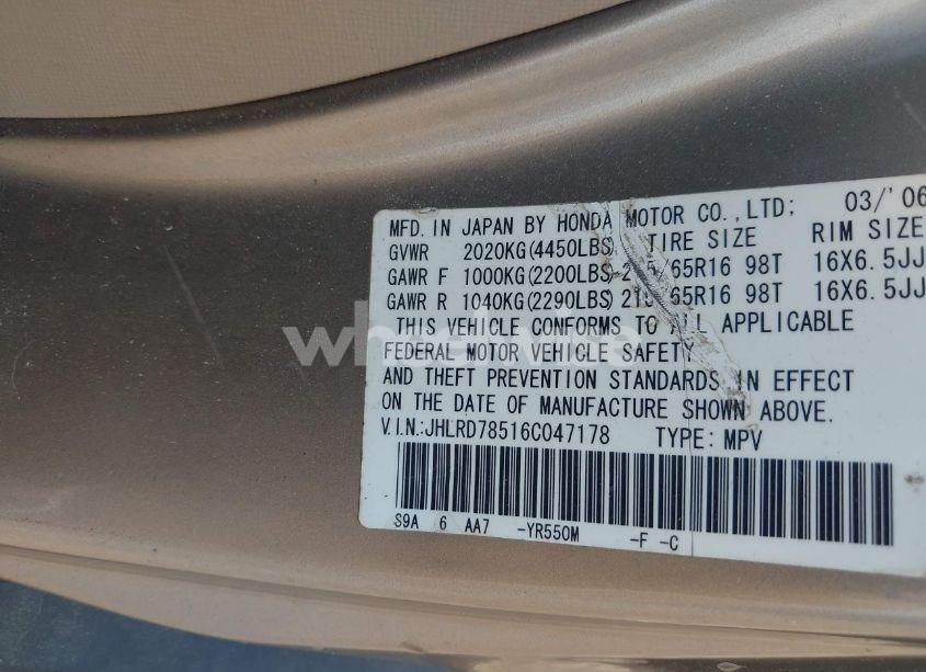 Photo 9 of 2006 Honda Cr-v LX (VIN JHLRD78516C047178)