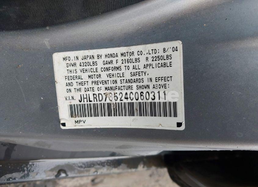 Photo 9 of 2004 Honda Cr-v LX (VIN JHLRD78524C060311)