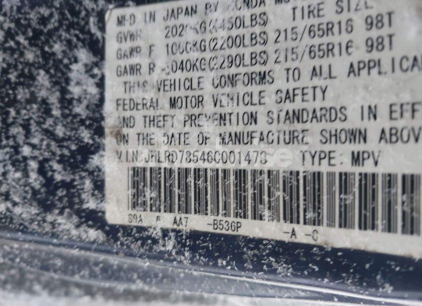 Photo 9 of 2006 Honda Cr-v LX (VIN JHLRD78546C001473)