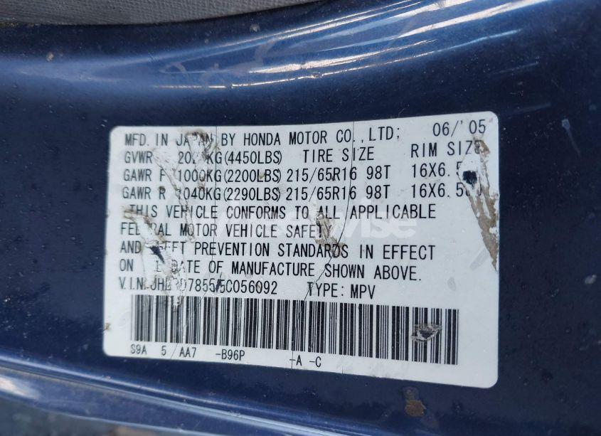 Photo 9 of 2005 Honda Cr-v LX (VIN JHLRD78555C056092)