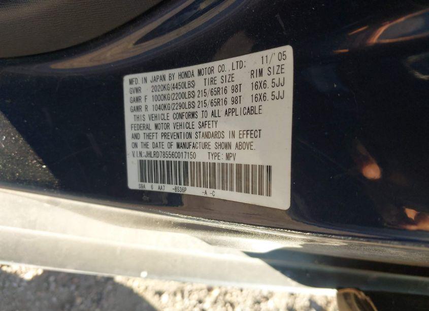 Photo 9 of 2006 Honda Cr-v LX (VIN JHLRD78556C017150)