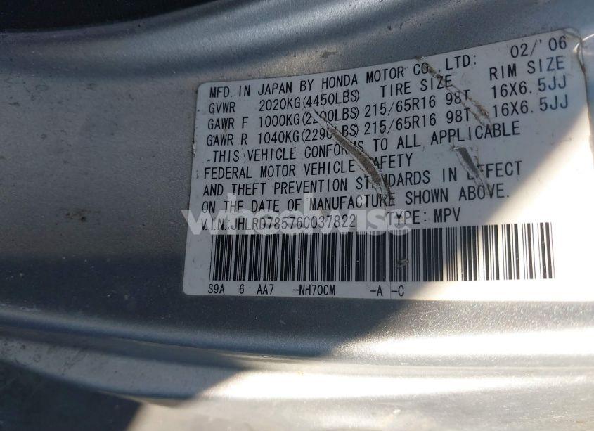 Photo 9 of 2006 Honda Cr-v LX (VIN JHLRD78576C037822)