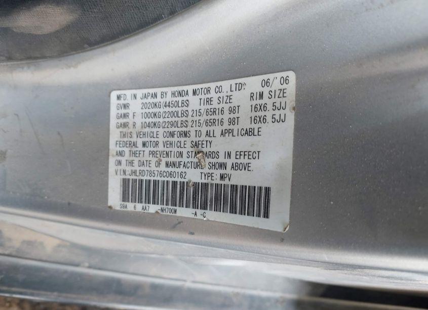 Photo 9 of 2006 Honda Cr-v LX (VIN JHLRD78576C060162)