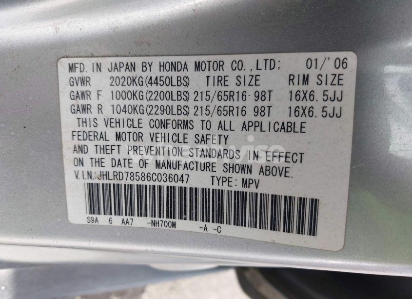 Photo 9 of 2006 Honda Cr-v LX (VIN JHLRD78586C036047)