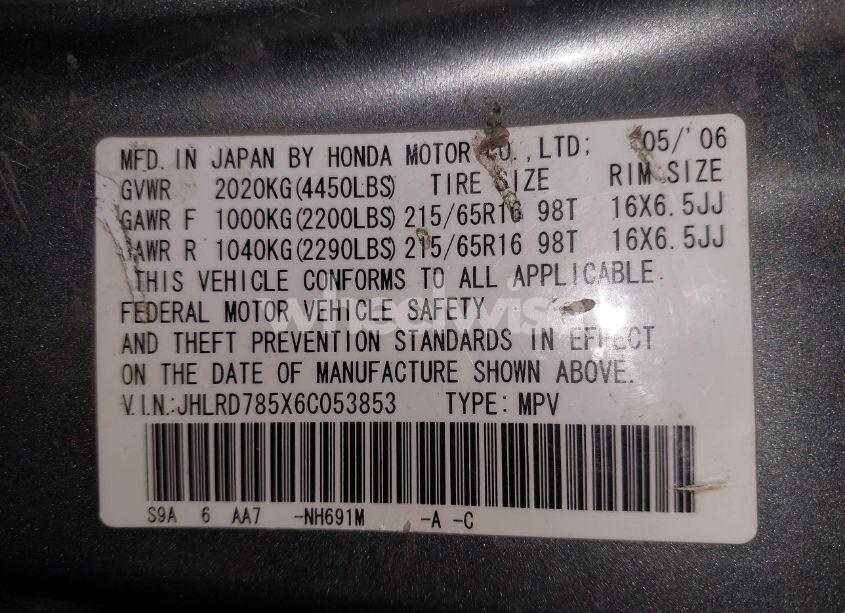 Photo 9 of 2006 Honda Cr-v LX (VIN JHLRD785X6C053853)
