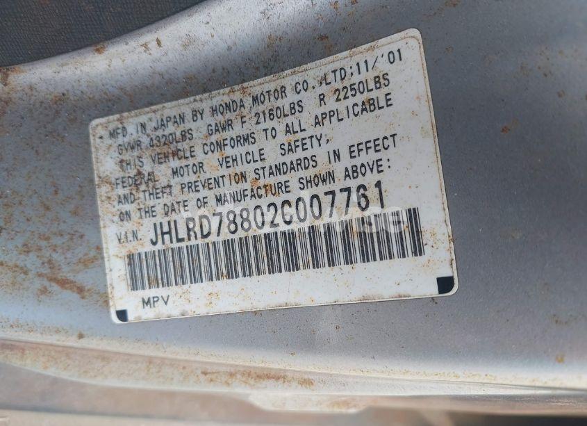 Photo 9 of 2002 Honda Cr-v EX (VIN JHLRD78802C007761)