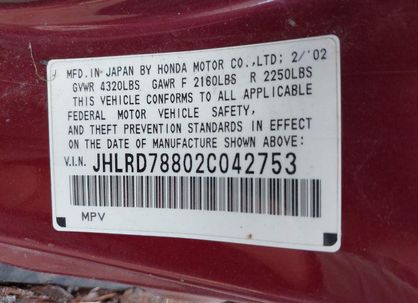 Photo 9 of 2002 Honda Cr-v EX (VIN JHLRD78802C042753)