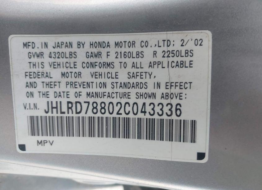 Photo 9 of 2002 Honda Cr-v EX (VIN JHLRD78802C043336)