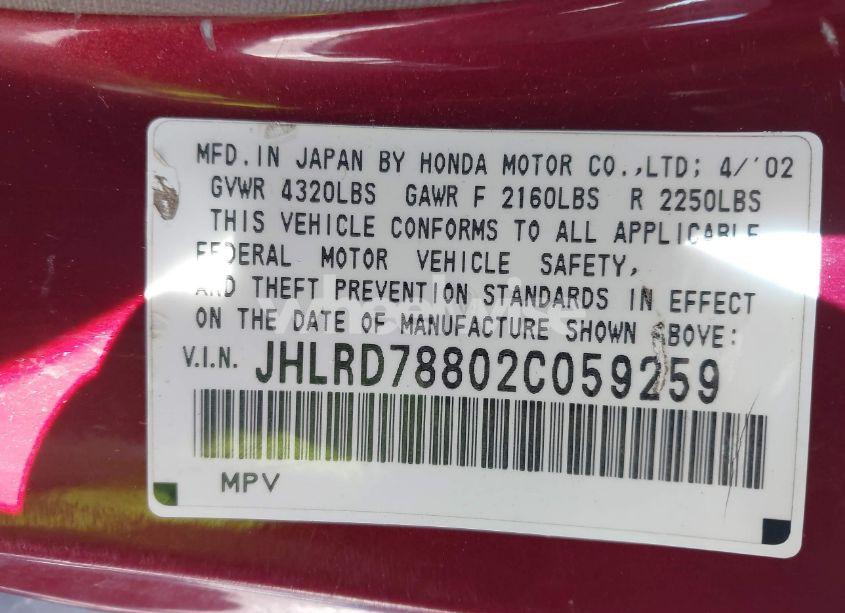 Photo 9 of 2002 Honda Cr-v EX (VIN JHLRD78802C059259)