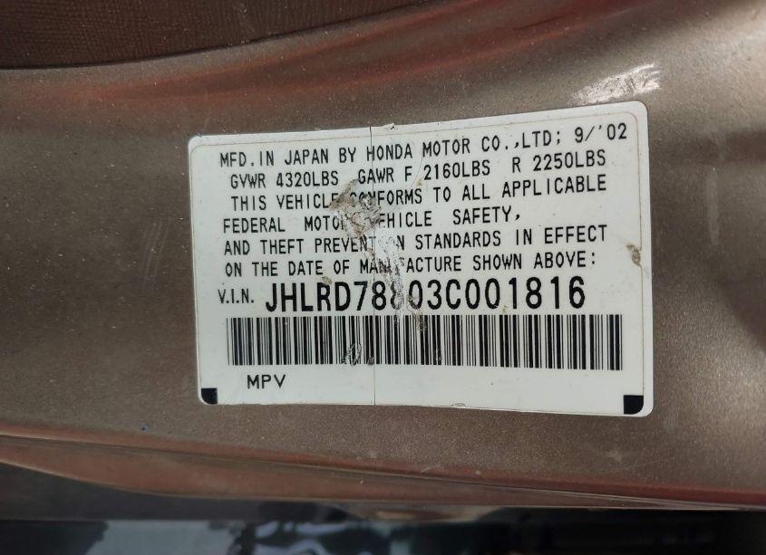 Photo 9 of 2003 Honda Cr-v EX (VIN JHLRD78803C001816)