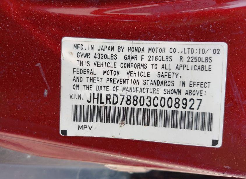 Photo 9 of 2003 Honda Cr-v EX (VIN JHLRD78803C008927)