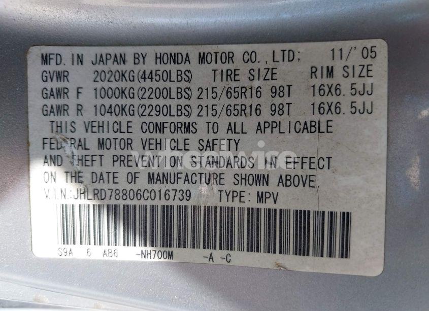 Photo 9 of 2006 Honda Cr-v EX (VIN JHLRD78806C016739)
