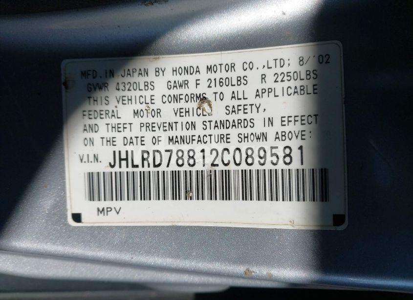 Photo 9 of 2002 Honda Cr-v EX (VIN JHLRD78812C089581)