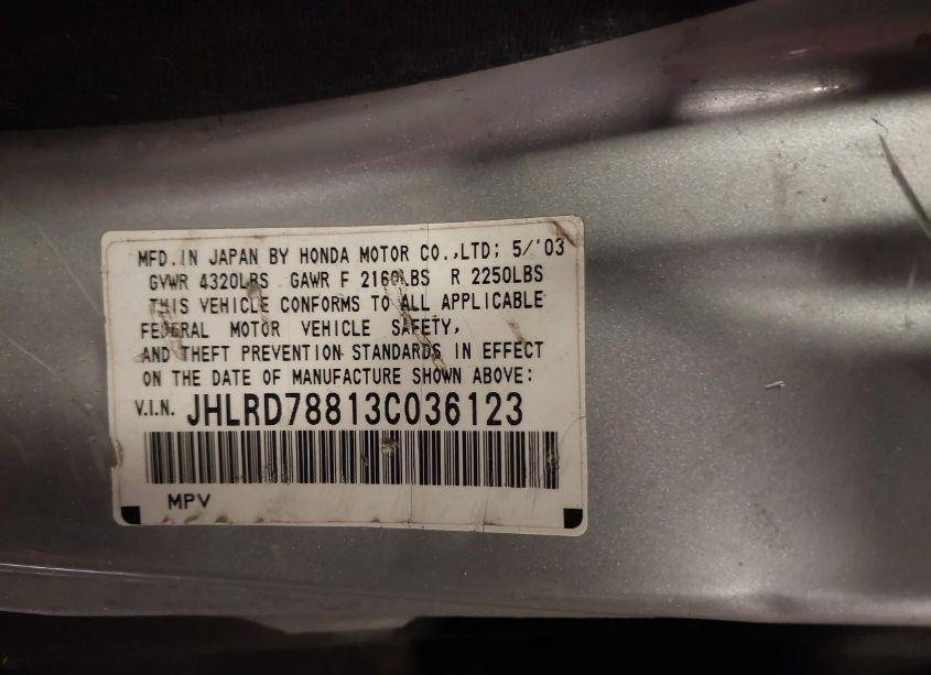 Photo 9 of 2003 Honda Cr-v EX (VIN JHLRD78813C036123)