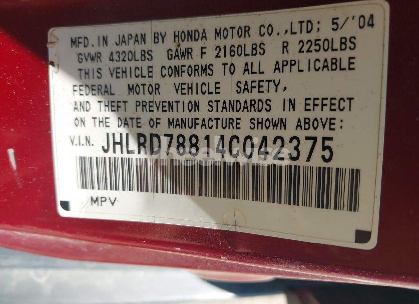 Photo 9 of 2004 Honda Cr-v EX (VIN JHLRD78814C042375)