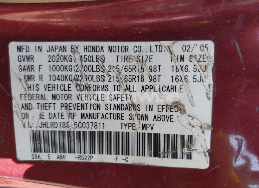 Photo 9 of 2005 Honda Cr-v EX (VIN JHLRD78815C037811)