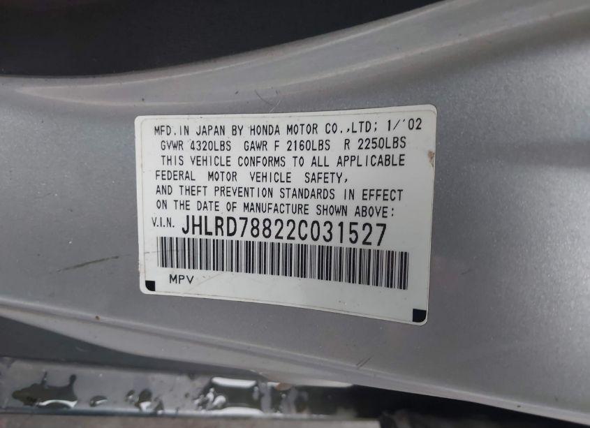 Photo 9 of 2002 Honda Cr-v EX (VIN JHLRD78822C031527)