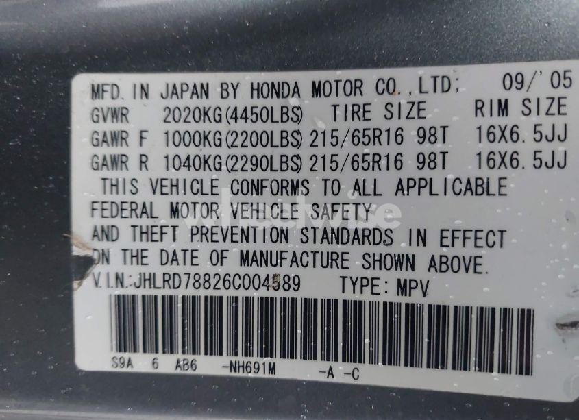 Photo 9 of 2006 Honda Cr-v EX (VIN JHLRD78826C004589)