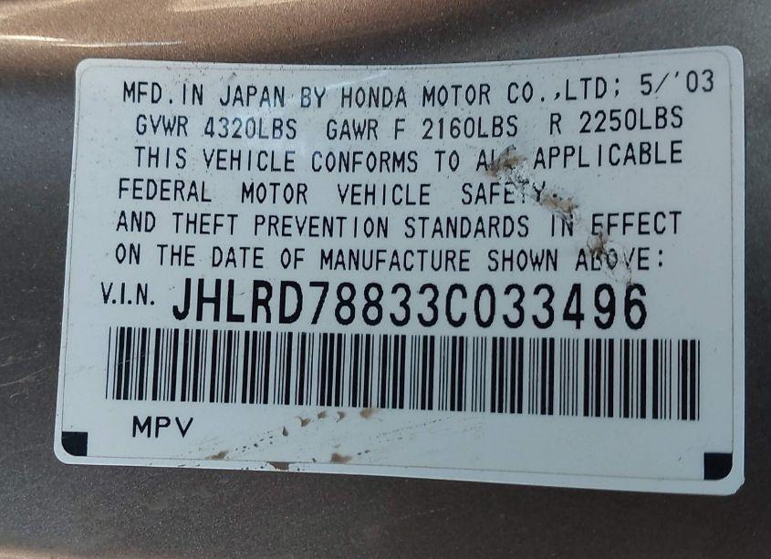 Photo 9 of 2003 Honda Cr-v EX (VIN JHLRD78833C033496)