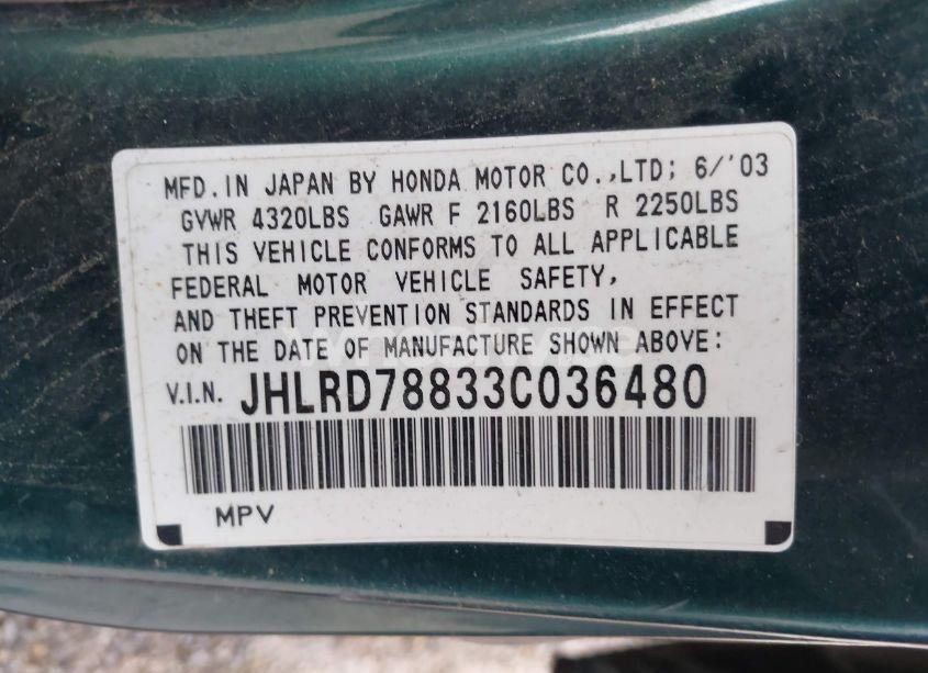 Photo 9 of 2003 Honda Cr-v EX (VIN JHLRD78833C036480)