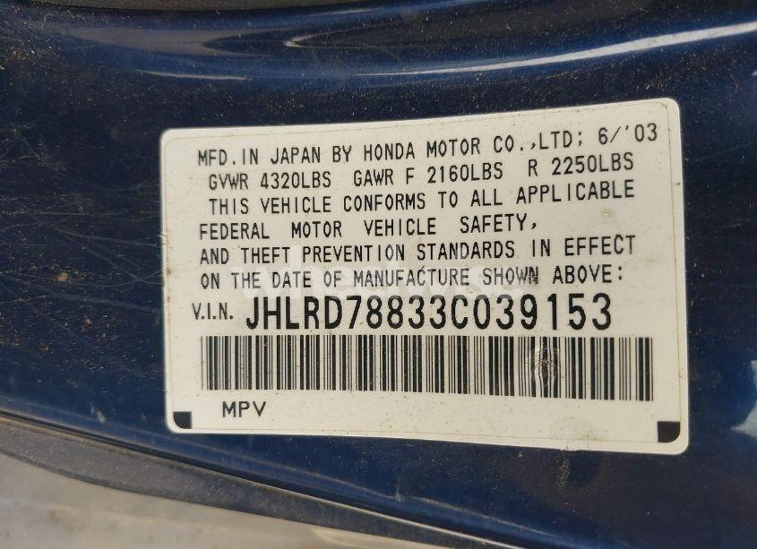 Photo 9 of 2003 Honda Cr-v EX (VIN JHLRD78833C039153)