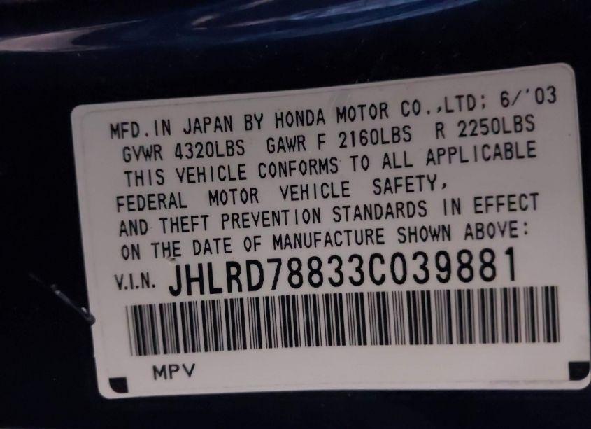 Photo 9 of 2003 Honda Cr-v EX (VIN JHLRD78833C039881)