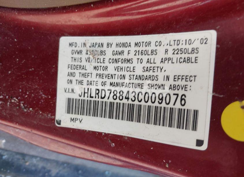 Photo 9 of 2003 Honda Cr-v EX (VIN JHLRD78843C009076)
