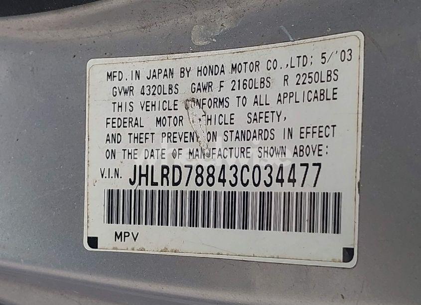 Photo 9 of 2003 Honda Cr-v EX (VIN JHLRD78843C034477)