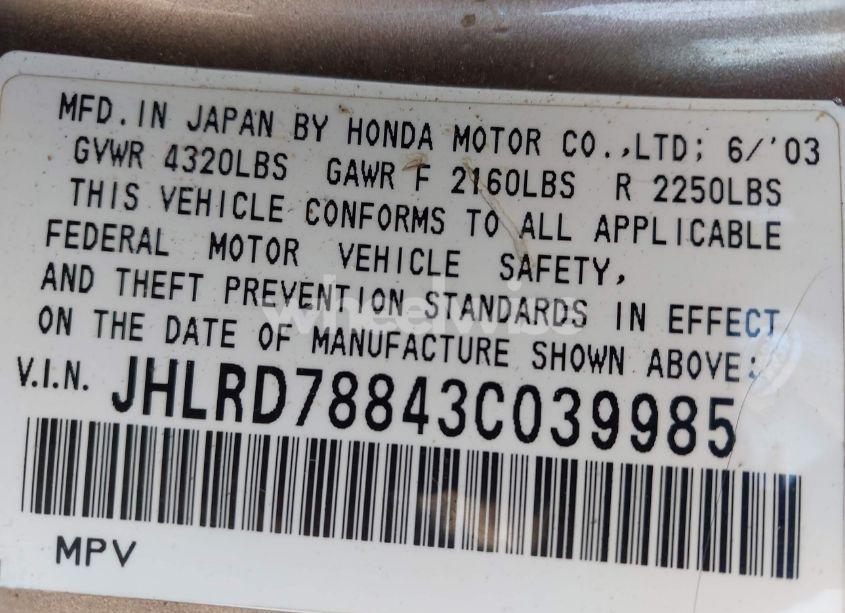 Photo 9 of 2003 Honda Cr-v EX (VIN JHLRD78843C039985)