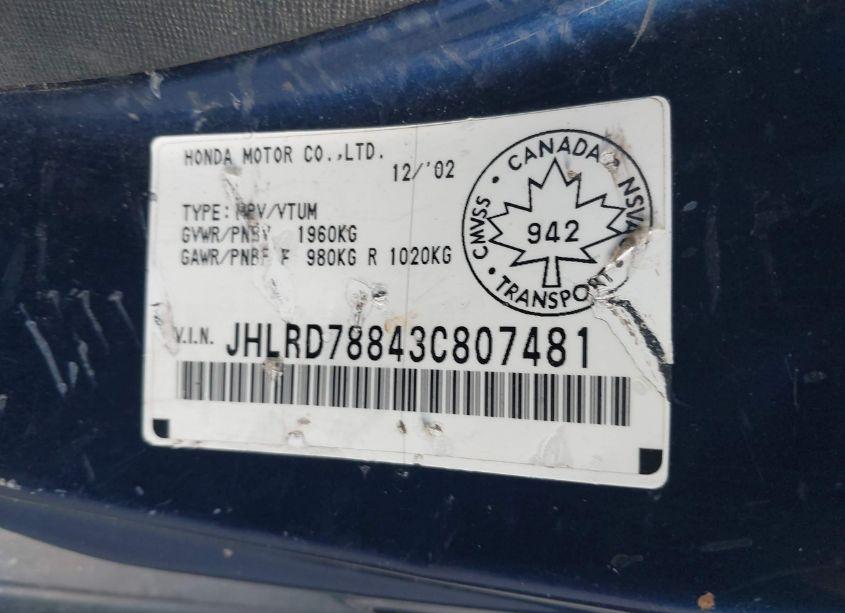 Photo 9 of 2003 Honda Cr-v EX (VIN JHLRD78843C807481)