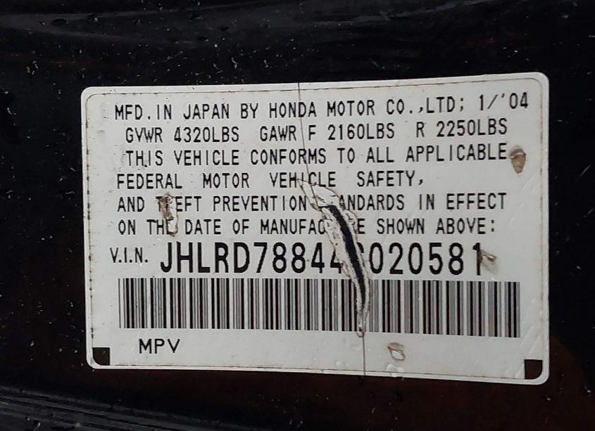 Photo 9 of 2004 Honda Cr-v EX (VIN JHLRD78844C020581)