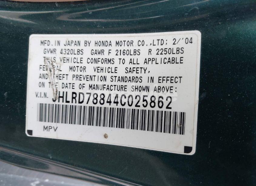 Photo 9 of 2004 Honda Cr-v EX (VIN JHLRD78844C025862)