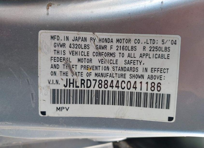 Photo 9 of 2004 Honda Cr-v EX (VIN JHLRD78844C041186)