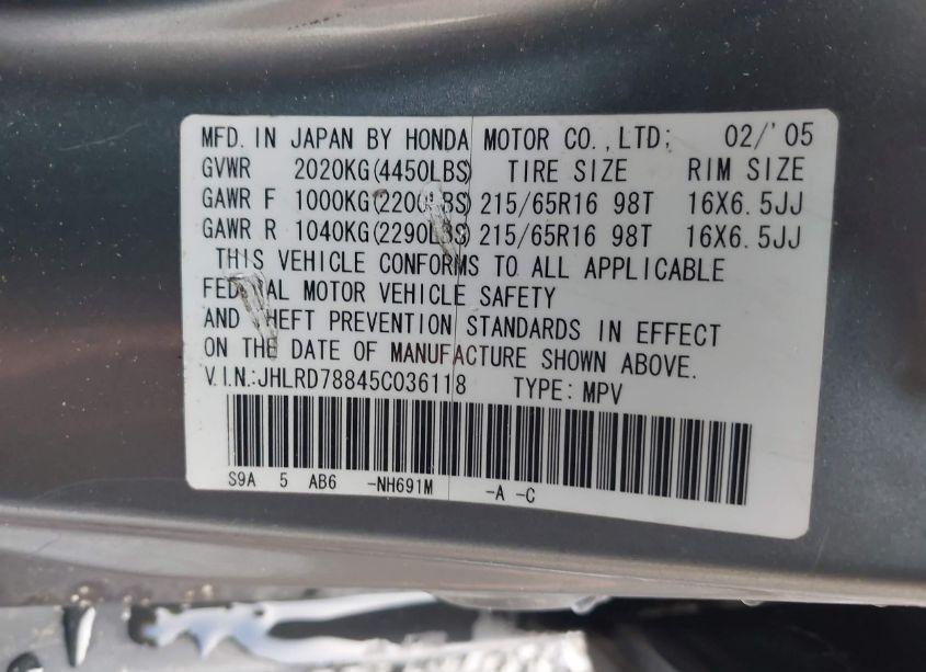 Photo 9 of 2005 Honda Cr-v EX (VIN JHLRD78845C036118)