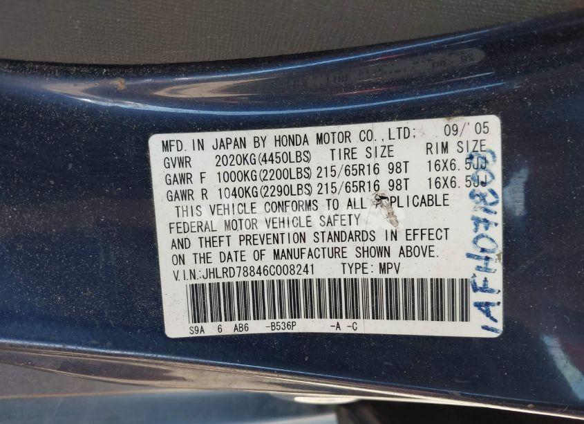 Photo 9 of 2006 Honda Cr-v EX (VIN JHLRD78846C008241)