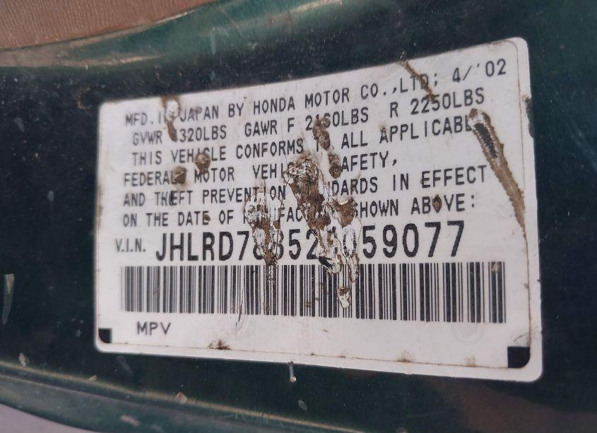 Photo 9 of 2002 Honda Cr-v EX (VIN JHLRD78852C059077)