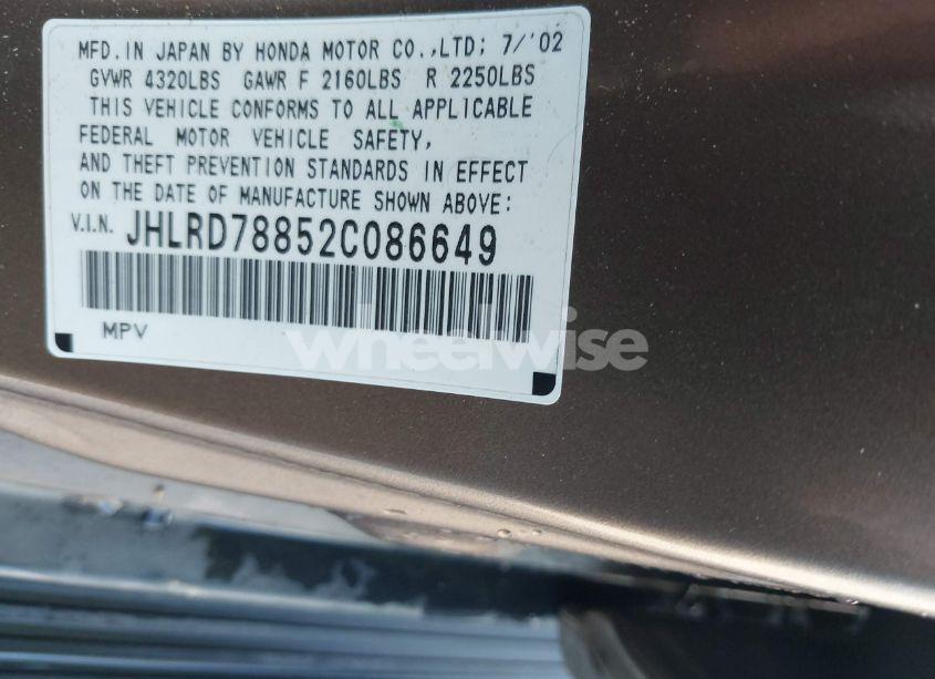 Photo 9 of 2002 Honda Cr-v EX (VIN JHLRD78852C086649)