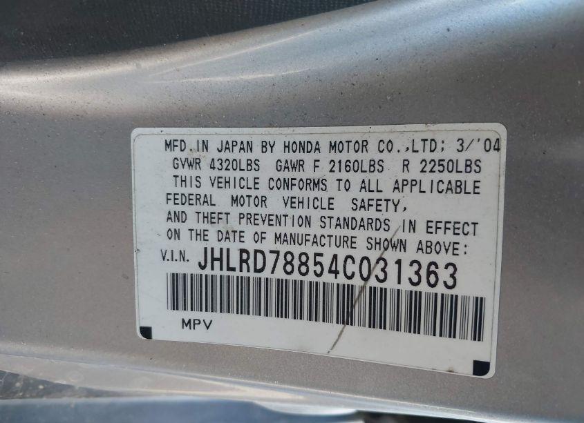 Photo 9 of 2004 Honda Cr-v EX (VIN JHLRD78854C031363)