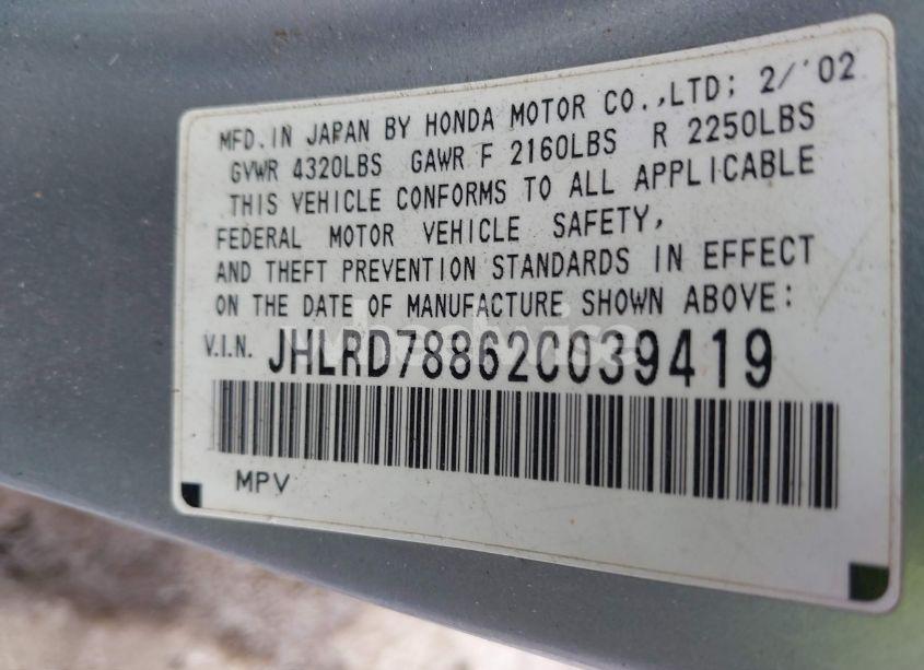 Photo 9 of 2002 Honda Cr-v EX (VIN JHLRD78862C039419)