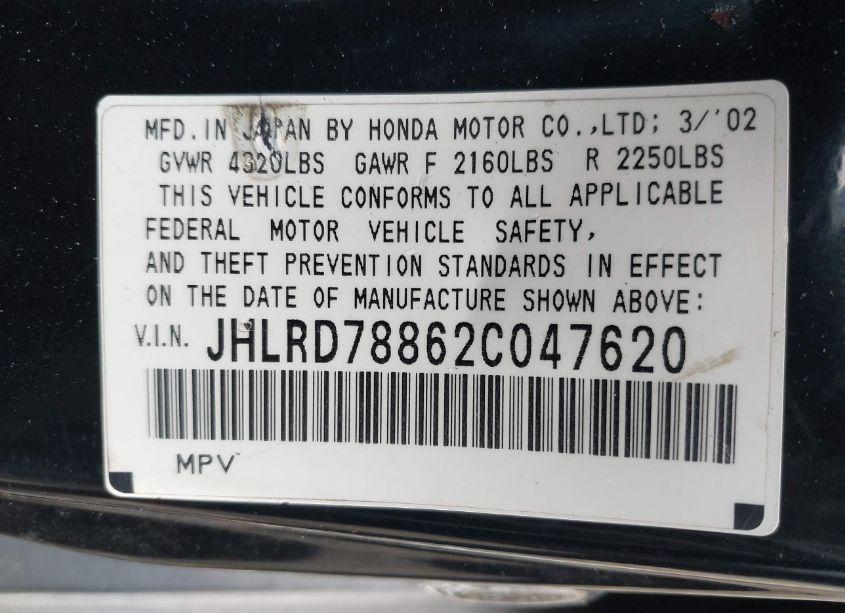 Photo 9 of 2002 Honda Cr-v EX (VIN JHLRD78862C047620)